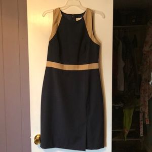 Navy Blue J.Crew Sheath dress with tan accent.